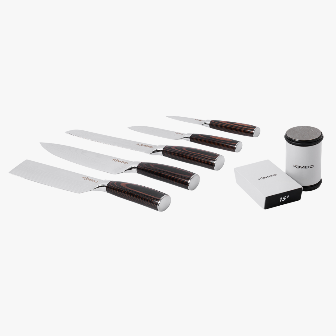 5 Piece Knife Set & Gun Metal Grey Rolling Sharpener