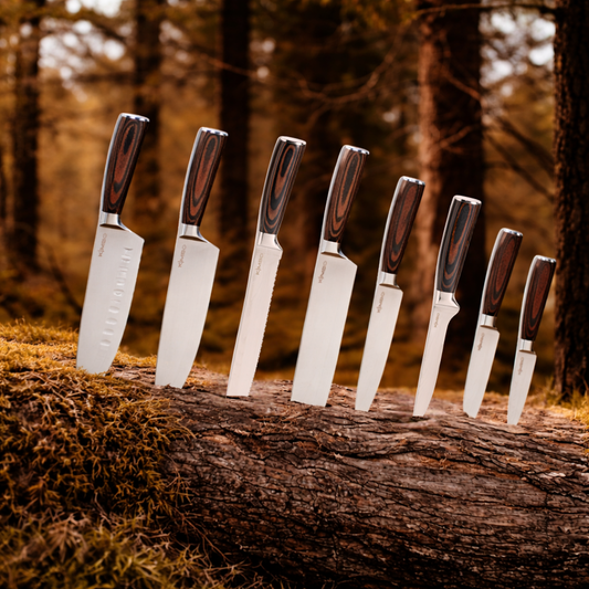 Hard Wood Rolling Sharpener & 8 Piece Knife Set