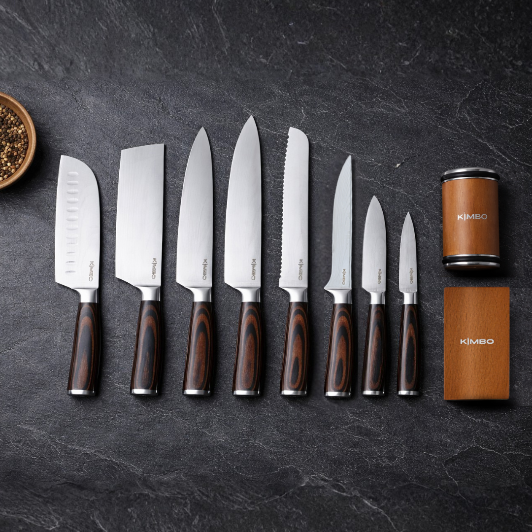 Hard Wood Rolling Sharpener & 8 Piece Knife Set