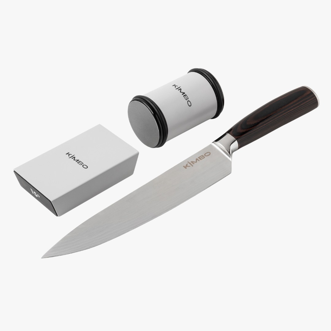 Gun Metal Grey Rolling Sharpener & Chefs Knife