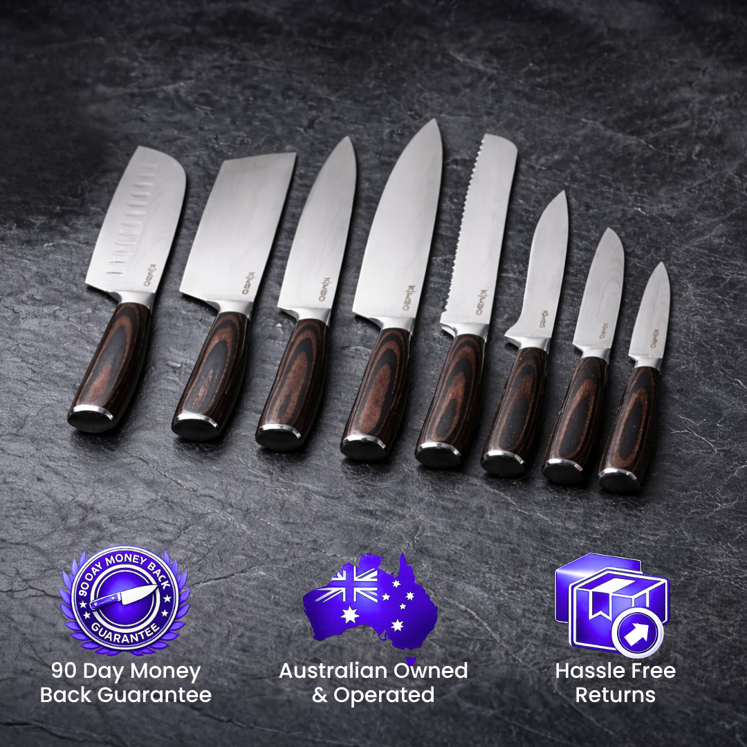 Hard Wood Rolling Sharpener & 8 Piece Knife Set