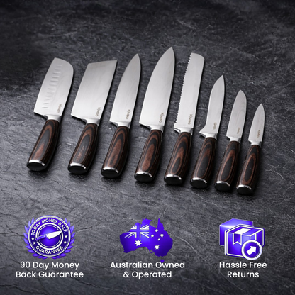 Hard Wood Rolling Sharpener & 8 Piece Knife Set