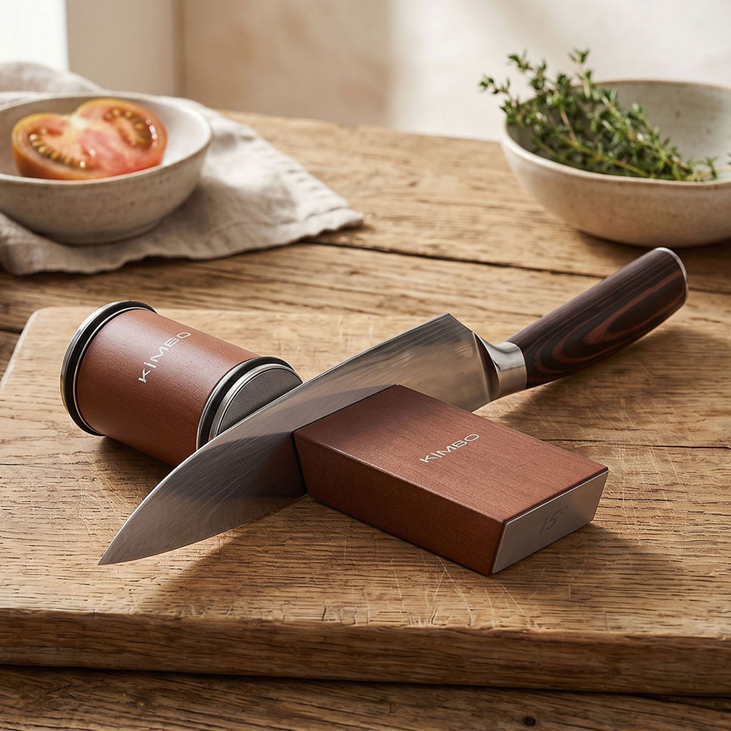Hard Wood Rolling Sharpener & Chefs Knife