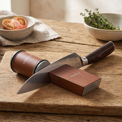 Hard Wood Rolling Sharpener & Chefs Knife