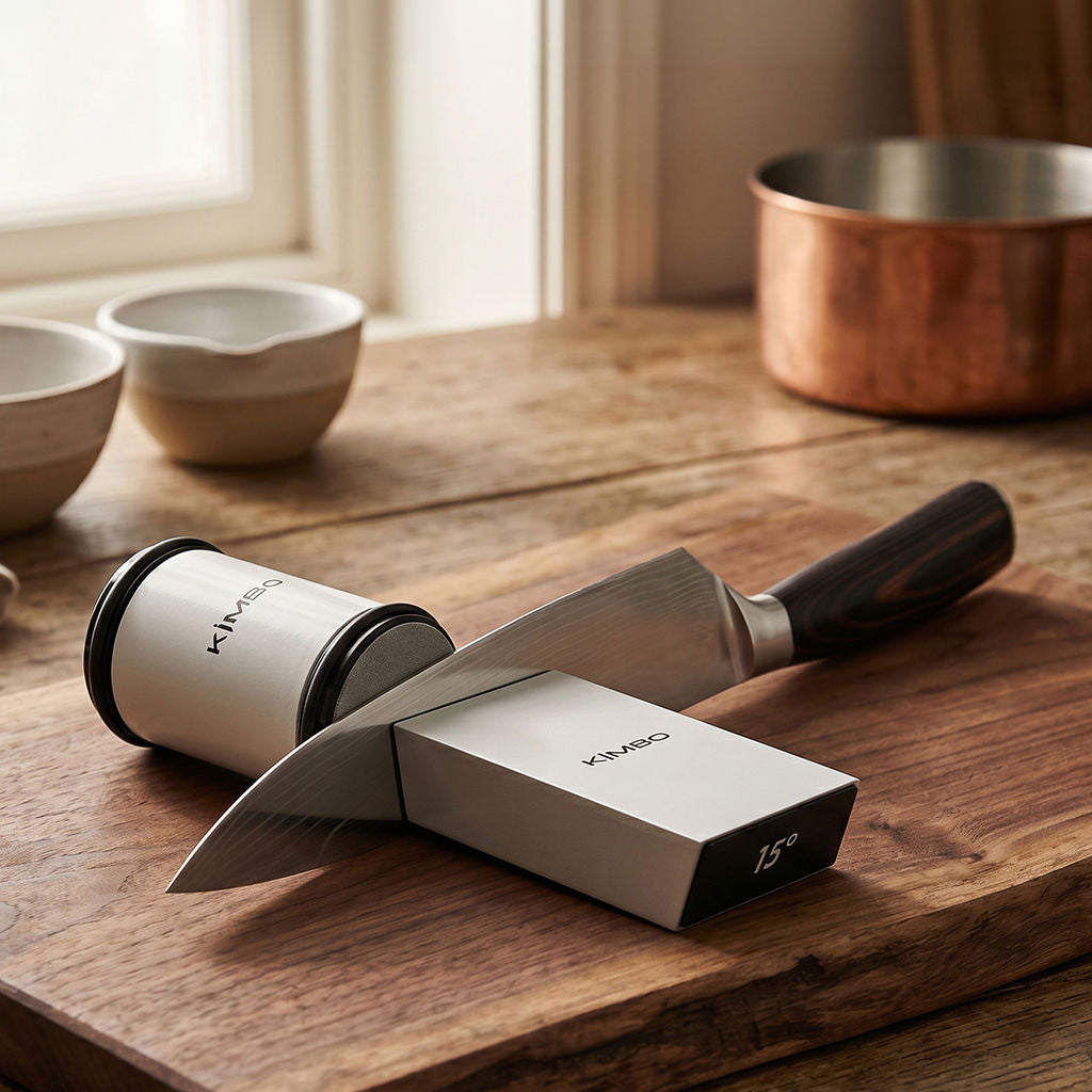 Gun Metal Grey Rolling Sharpener & Chefs Knife