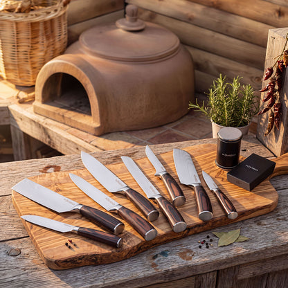 Hard Wood Rolling Sharpener & 8 Piece Knife Set